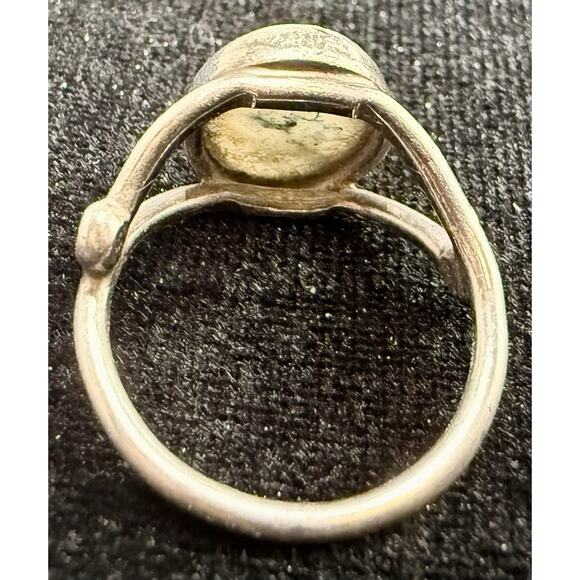 Vintage Modernist Sterling Silver Moss Agate Cabochon Ring size 6.5 - Picture 3 of 3